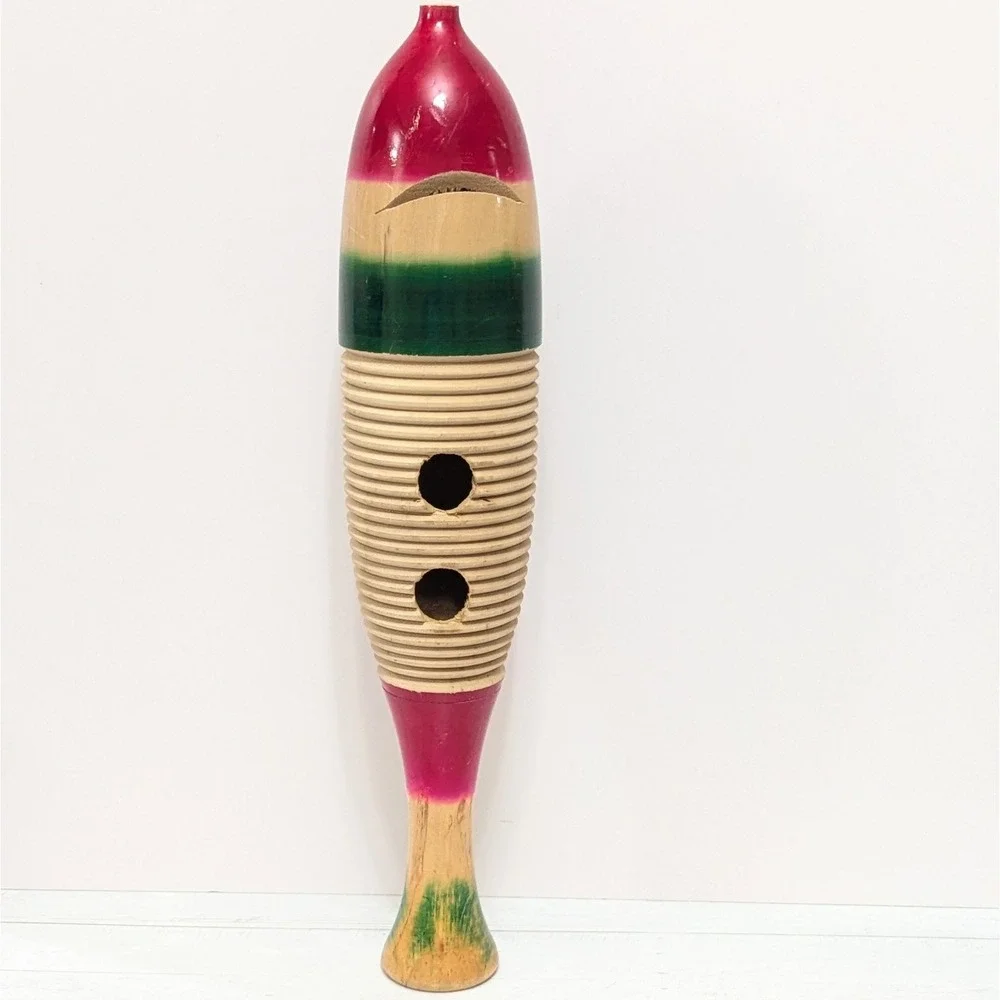 Vintage Wooden Fish Guiro Handheld Percussion Latin Instrument Hand Carved 16